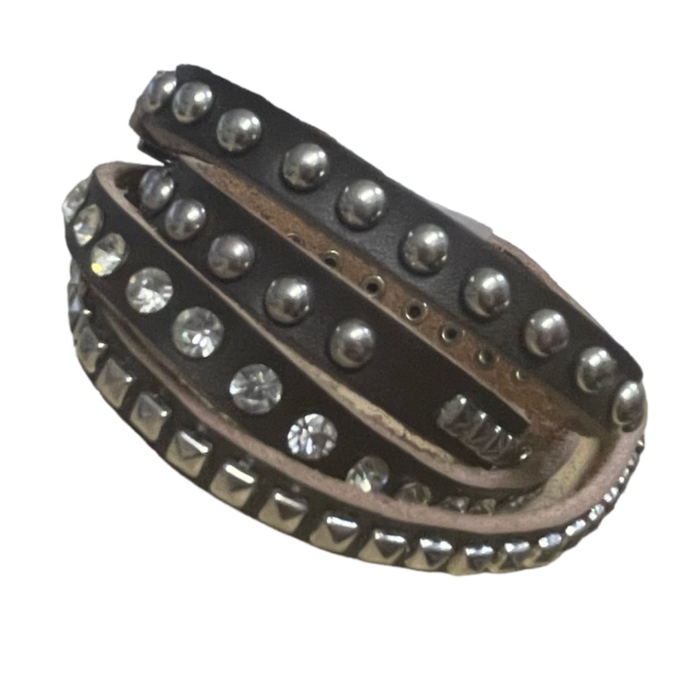 Long wrap leather studded and stoned bracelet, NEW WITH TAGS